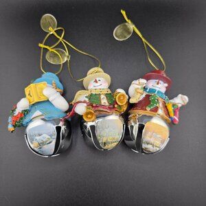 Bradford Exchange Kinkade Snow Bell‎ Ornament Set of 3 NIB